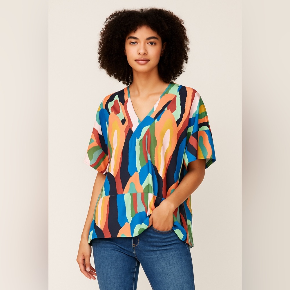 Crosby by Mollie Burch Geode Print V Neck Top Size XS